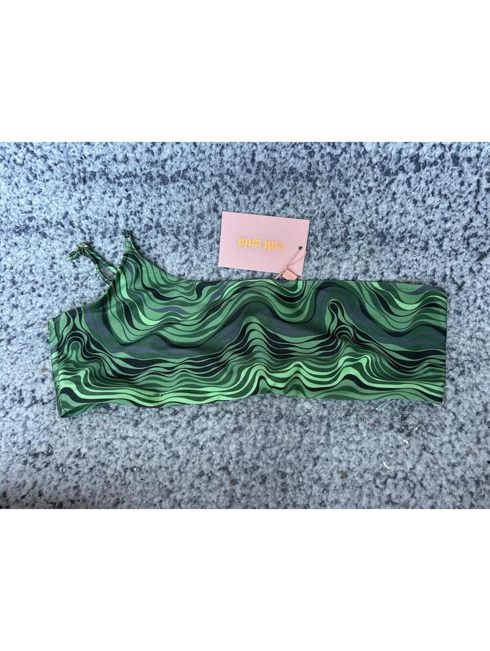 Cult Gaia Jian Ma Bikini Top XL Green Swirl One Shoulder NWT **Flaw**